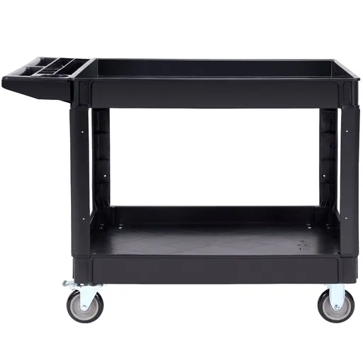 Utility Service Cart, 2 Shelf 550LBS Heavy Duty Plastic Rolling Utility Cart with 360° Swivel Wheels (2 with Brakes), Large Lipped Shelf, Ergonomic Storage Handle for Warehouse/Garage/Cleaning