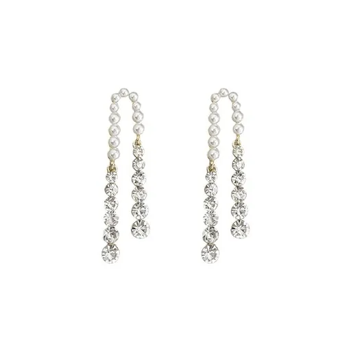 Crystal Pearl Earrings, Gold Pearl Tassel Earrings, Hanging Accessories, Water Diamond Chain Earrings, Pendant Earrings