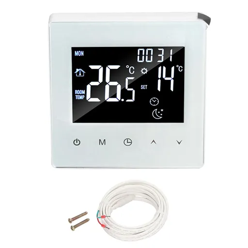 Digital Thermostat Programmable Function 3 Meter Sensor Line Electric Floor Heating White