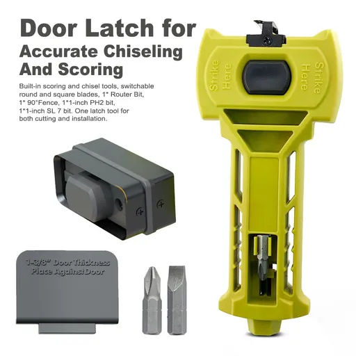 Multi-Function Door Lock Installation Chisel Tool with Interchangeable Scoring Blades, Wood Chisel, Screwdriver Bits and 90° Positioning Bracket for Precise Mortise Marking and Hardware Fitting (Green)
