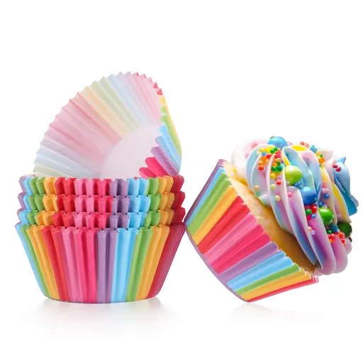 Rainbow Cupcake Liners, 100 pieces Baking Cups Paper Muffin Wrappers Nonstick Muffin Molds Baking Cup Holders for Wedding, Birthda