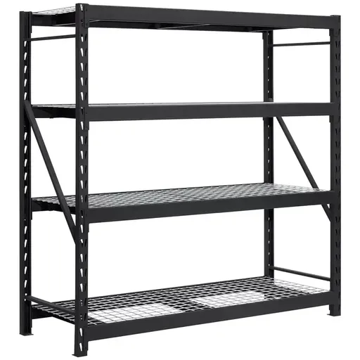 Black Industrial Rack with Interlocking Wire Deck, Heavy Duty Steel Construction