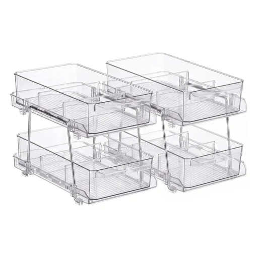 Artiss 2 Pack Clear Pull Out Cabinet Organiser 2 Tier Storage Drawers