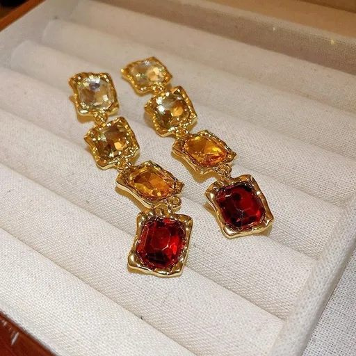 Gold Silver Needle Earrings with Colorful Stones | Christmas Rainbow Vintage Gift | Multi-Color Rhinestone Floral Earrings Fun Retro