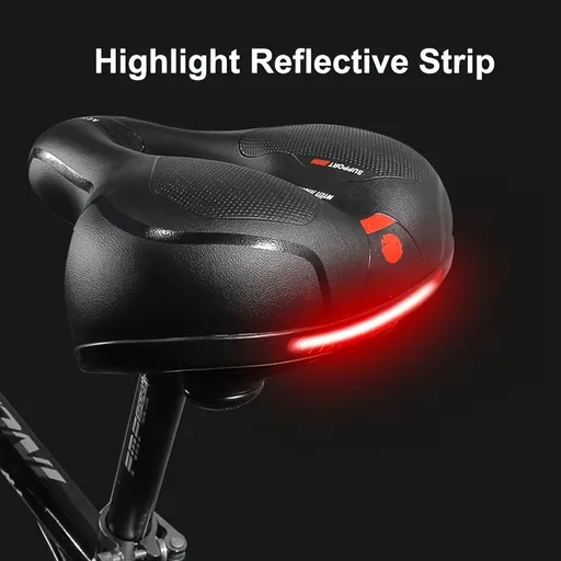 Comfort Bike Saddle With Memory Foam Padding, Ergonomic Shock Absorbing Spring Design With Reflective Strip For Men And Women, Black