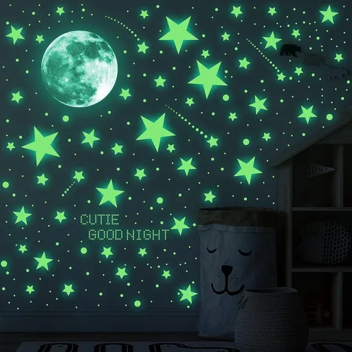 637-Piece Glow-in-the-Dark Moon, Star and Dot Wall Sticker Set for Bedrooms and Ceilings