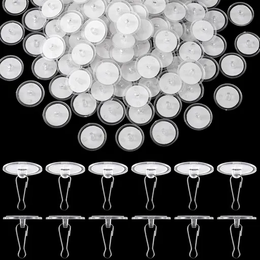 100 Pack Self-Adhesive Ceiling Hooks for Hanging, No-Drill Damage-Free Ceiling Hooks, Small Clear Sticky Discs Birthday Wedding Wall Hanger for Balloon Christmas Bells Decorations