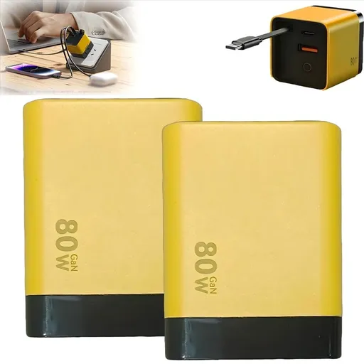 3 in 1 Charger, Scalable 80w Max Fast Charger Module with Type-C Cable and 2 USB Ports, Tobre 3 in 1 Charger 80 Watt (Yellow)