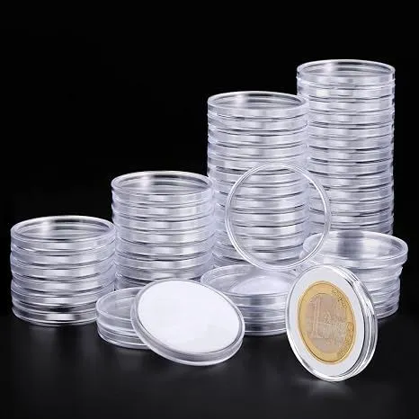 50P Clear Plastic Coin Capsules, Dollar Coin Holder, 40mm*3mm Silver Coin Storage for Collectors, Morgan Silver Dollar Coin Holders with Adjustable Gasket(17/20/25/27/30/33/38/40mm)