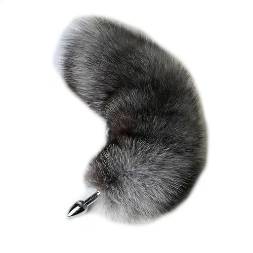 House Of Dasein Fluffy Soft Faux Fur Puppy Kitten Fox Tail Anal Bdsm Cosplay Butt Plug - Grey - S