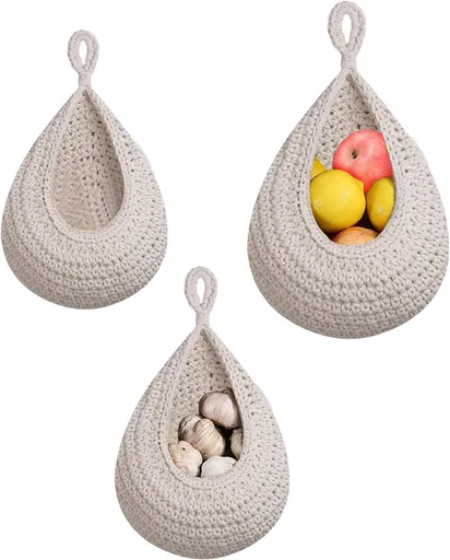 3 Pack Hanging Storage Baskets with Jute Rope Handles, Wall-Mounted Organisers for Kitchen, Bathroom, Pantry and Entryway, Black