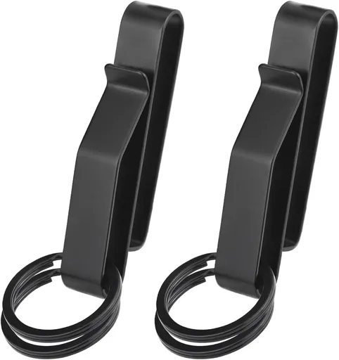 2 Pack Stainless Steel Belt Key Clips with 4 Key Rings, Stealth Duty Belt Key Holders for Security, Work Belts and Everyday Carry, 5.7 cm