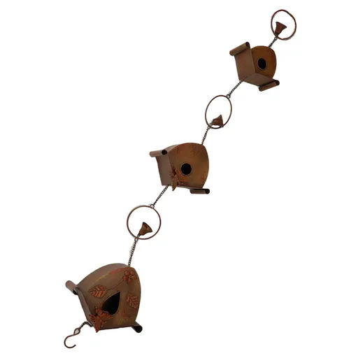 4.27ft Bird Houses Rain Chain with Bell Vintage Decorative Metal Rain Catcher Chain for Gardens Decks Patios