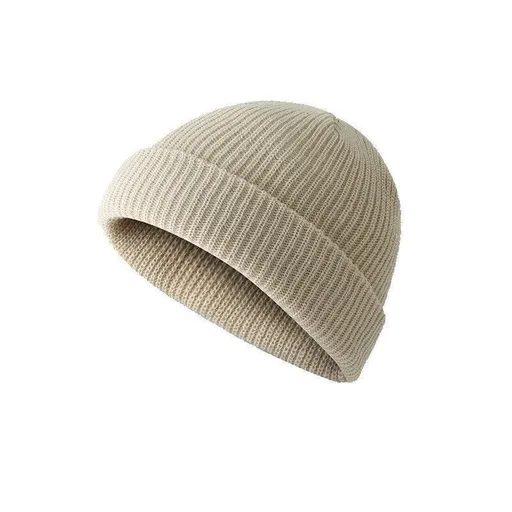 Men Women Mini Fisherman Beanie Winter Spring Hat Soft Knitted Docker Skull Cap - Beige
