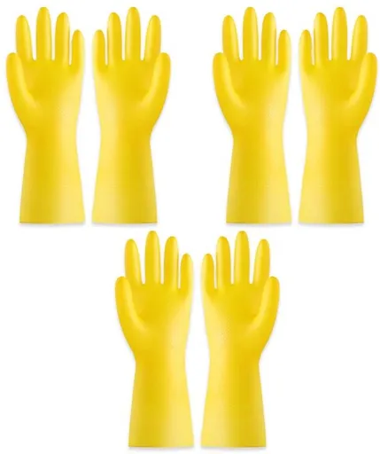 Cleaning gloves - 3 pairs - rubber gloves - dishwashing gloves - rubber gloves - dishwashing gloves - waterproof rubber gloves - household gloves - reusable - rubber - dishwashing gloves - size L - yellow