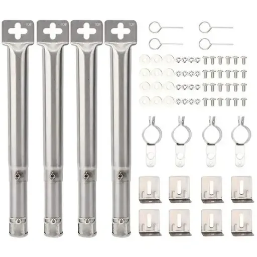 4 Pack Adjustable Stainless Steel Gas Grill Burner Tubes for Most Propane Grills, Replacement Parts for Even Heat Distribution, Silver