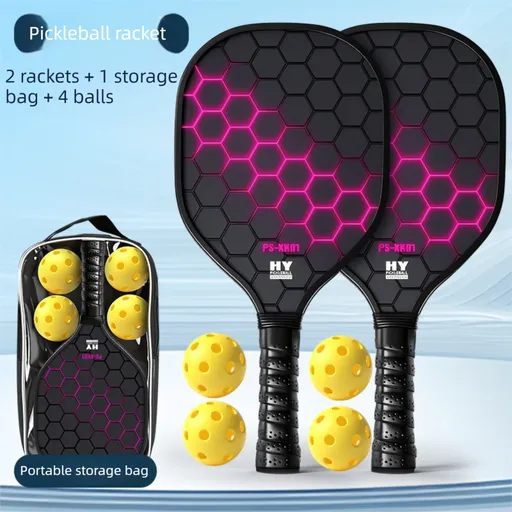 Black and Pink Professional Carbon Fiber Pickleball Paddle Set （2 Rackets + 4 Balls + 1 Carry Bag）- Lightweight Pickleball Racket with Balls for Outdoor Sports Training