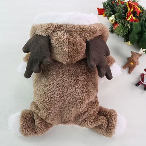 Pet Clothes Four Leg Fleece Winter Christmas Elk Four-Leg Thick Flannel Brown Elk S back length 25cm