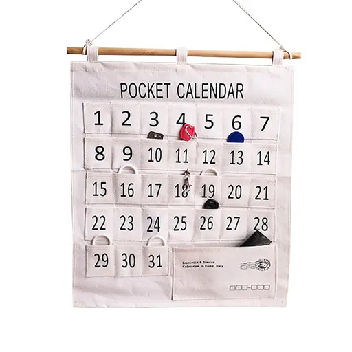 Numbered Calendar Pocket Chart Cotton and Linen Morning Check Classroom Pocket Chart Calendar Wall Hanging Organizer Large 31 Pockets