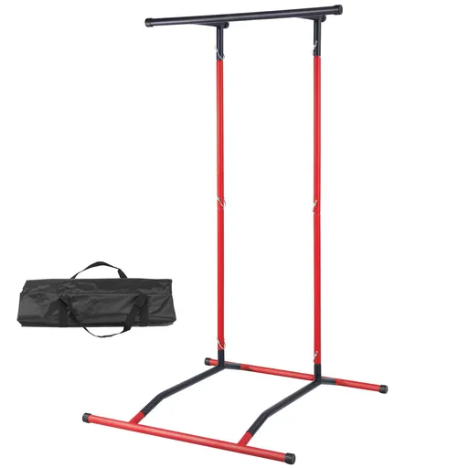 Power Tower Dip Station, 2-Level Height Adjustable Pull Up Bar Stand, Multi-Function Strength Training Workout Equipment, Home Gym Fitness Dip Bar Station, 220LBS Weight Capacity, Black & Red