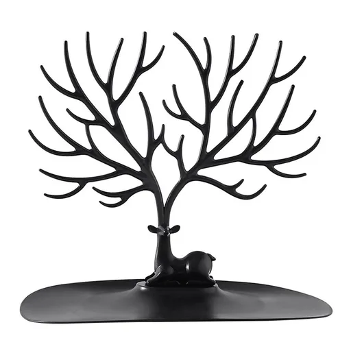 2 pack Little Deer Earrings Necklace Pendant Bracelet Jewelry Display Stand Tray Tree Storage Racks Organizer Holder, Black（Only jewelry rack）