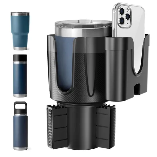 2-in-1-Car-Cup-Holder-Expander-Adapter with Phone Holder Adjustable Base Fits Most Cup Holder and Phones, Compatible (1pcs)