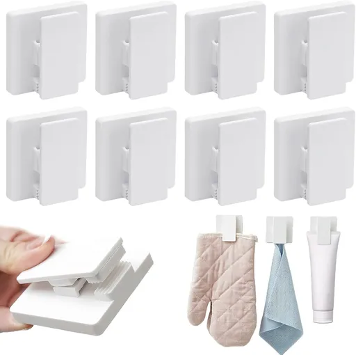 8 Pack Large Self Adhesive Clips Wall Tapestry Hanger No Drilling Adhesive Towel Holder Wall Tapestry Clips for Hanging Posters Photos Postcard Clip for Home Office School Decor (White)