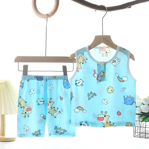 Tong Xinyuan Kids Cotton Silk Vest Set Shorts Light Blue (Fawn) Silk Vest Set 100cm