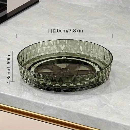 2PCS Acrylic Lazy Susan Organizer with Diamond Design | 360° Rotating Makeup & Vanity Tray | Modern Kitchen & Bathroom Storage（Transparent green）