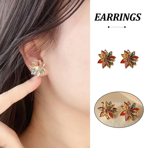 2-Piece Multicolour Lotus-Style Stud Earring Pair