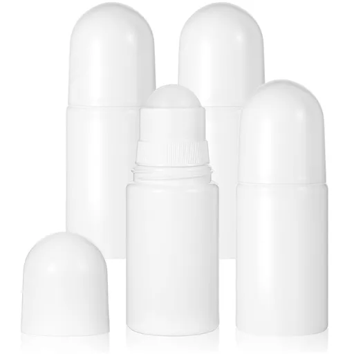 White Plastic Roll-on Bottle,Empty Portioning Bottles,Refillable Anti-perspirant Roller Container,Leak-Proof DIY Deodorant Container with Roller Ball,for Essential Oils Fragrances 4Pack White