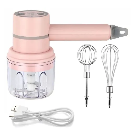 Cordless Electric Hand Mixer and Mini Food Chopper with Whisk Attachment for Eggs, Cream, Garlic and Kitchen Prep, 5.1 cm, Black