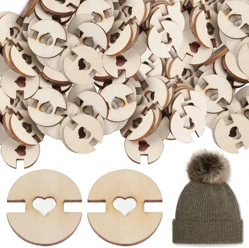 100 Pack Pom Pom Buttons for Hats, Sew-On Craft Buttons with Wooden Holder for Crochet, Knitting Beanies and DIY Decoration
