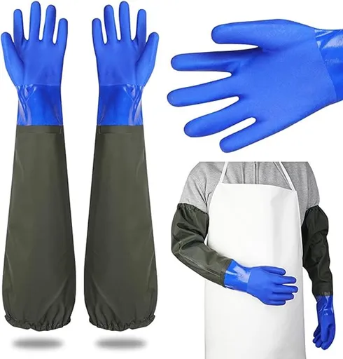 Long rubber gloves - Gloves - Waterproof gloves - Pond gloves - Car wash gloves - Clothing gloves - Care gloves - Waterproof/oil-resistant/acid- and alkali-resistant - waterproof PVC - 70 cm - blue