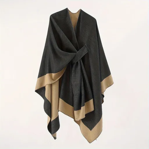 Solid Color Striped-Border Faux Cashmere Shawl Scarf, Minimalist Versatile Autumn Winter Warmth Elegant Accessory.(BLACK)