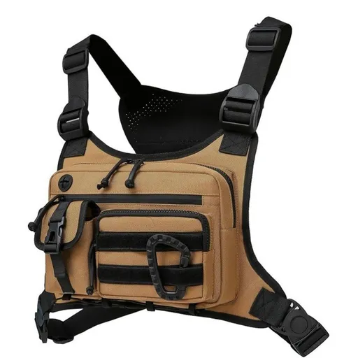 Brown Outdoor Tactical Chest Pack – Lightweight Running & Hiking Vest for Men (27×17×5cm)