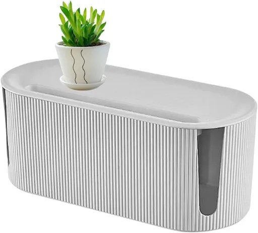 Cable Management Box ABS Cord Organizer Ventilated Sliding Lid White 31 x 13.5 x 12.5 cm