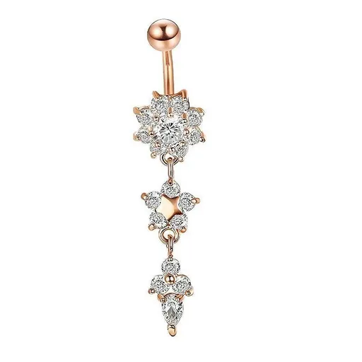 Flower Crystal Surgical Steel Dangle BELLY Button Navel bars Ring Body Piercing - Rose Red