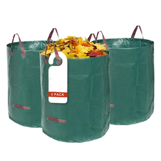 Reusable Yard Waste Bags Lawn And Leaf Bags 3 Pack, Heavy Duty Garden Bags With Gardening Gloves, Standable Garden Waste Bag With 4 Handles（45*38cm)