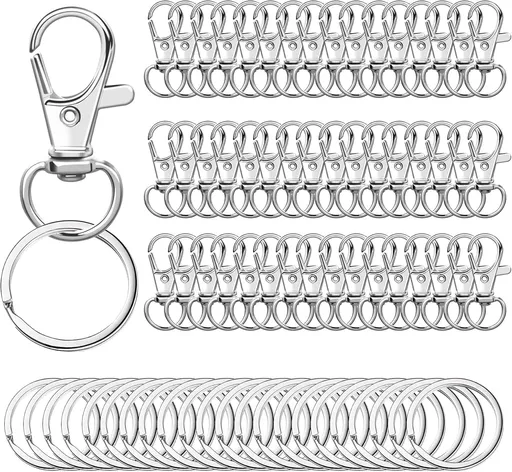 100PCS Swivel Snap Hooks with Key Rings, 50Pcs Key Chain Clip Hooks and 50Pcs Key Rings, Lanyard Lobster Claw Clasps for Keychains Jewelry Art Crafts (Silver)