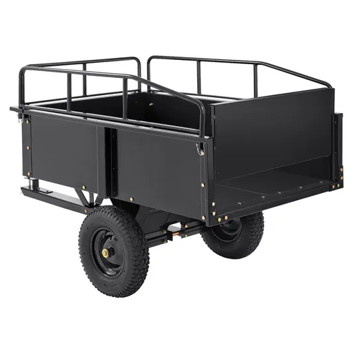 Heavy Duty ATV Trailer Steel Dump Cart, 750-Pound 15 Cubic Feet, Garden Utility Trailer with Removable Sides for Riding Lawn Mower Tractor