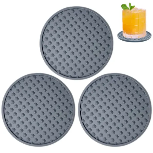 3 Pcs Coasters for Drinks, Non-Slip Base & Heat Resistant Silicone Drink Coasters for Wooden Table, Desk, Office, Kitchen, Bar