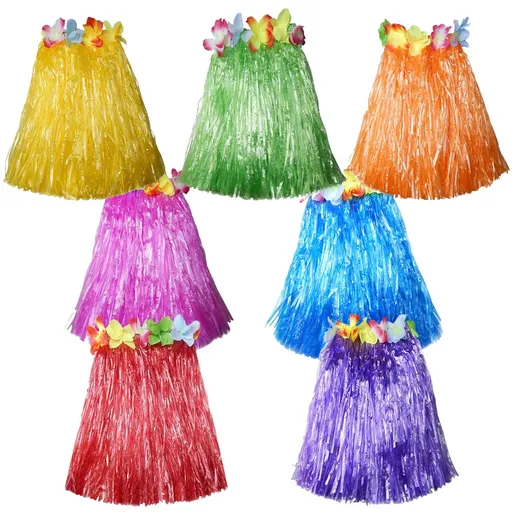 10pc Hawaiian Adult Luau Flowered Grass Skirt, 23 inch Long Hula Skirt Holiday Christmas Party Costumes Hawaiian