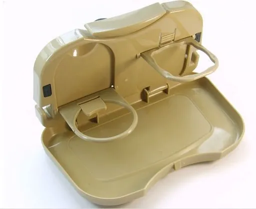 Car Rear Seat Foldable Dining Table with Cup Holder Beige