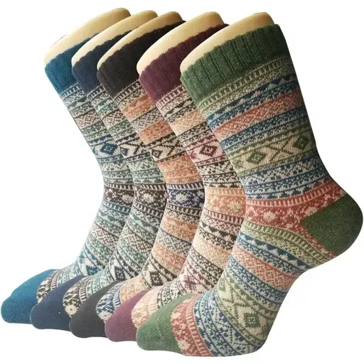 Women's Super Soft Warm Winter Wool Socks 5 Pairs, Thick Knit with Elastic One Size Fit EU 35-41, Assorted Colors for Cozy Home Office Wear