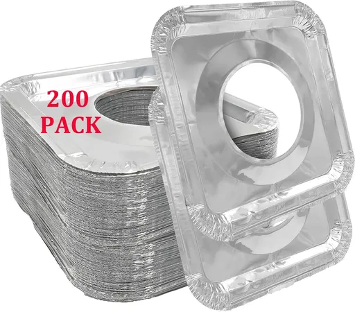 200 Pack Disposable Gas Burner Liners Square 8.5" Gas Stove Liners Stove Burner Covers Aluminum Foil Stove Burner Liners, Gas Range Top Protectors, Stove Top Covers For Gas Burners