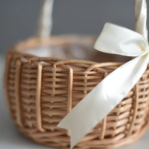 Flower Girl Basket, Wicker Rattan Petal and Candy Basket with Handle for Wedding Ceremony Party , Khaki, 5.9 x 7.48 inches