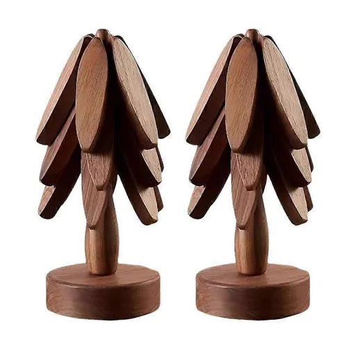 Set Wooden Coasters in Tree Shape, Wooden Insulation Mat_tfrf