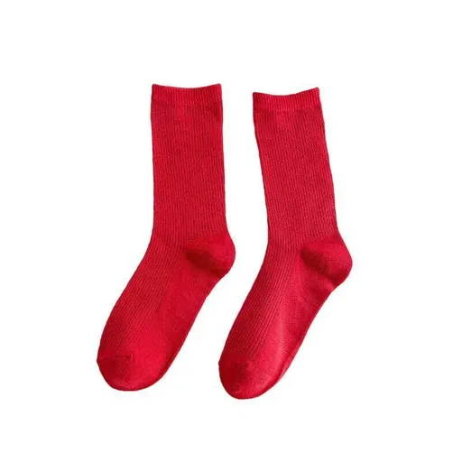 Olid Pure Colour Formal Socks Cotton Fashion Casual Breathable Crew Socks - Red 1 Pair
