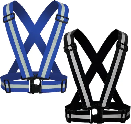 2 Pack Reflective Strap Vest Gear, High Visibility Adjustable Running Gear for Night, Blue+Black